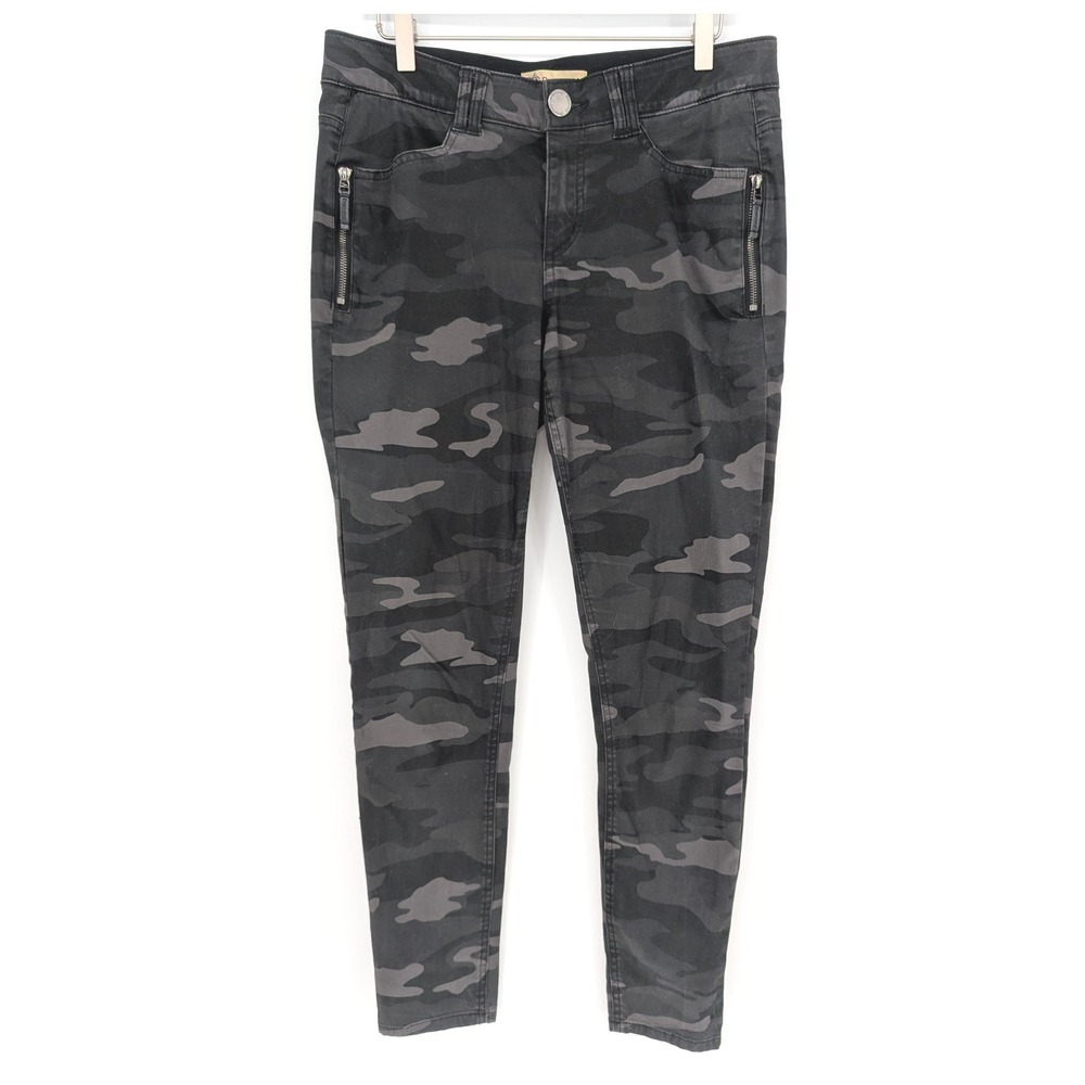 Democracy Camo Skinny Pants Womens 10 Gray Black Ab Tech Stretch Zipper Moto